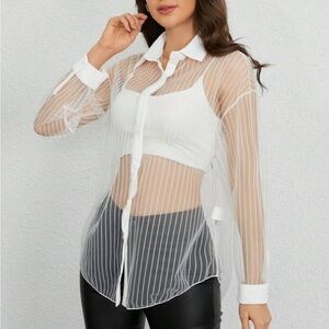 Sheer White Striped Women's Top